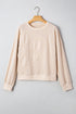 Raw Edge Flower Patch Drop Shoulder Contrast Rib Crewneck Long Sleeve Top